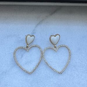 Chic Gold and White Heart Earrings